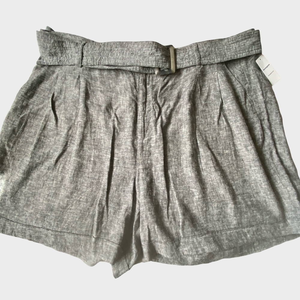 Penningtons Plus Black White Linen Blend Belted Casual Summer Shorts- Sz-24